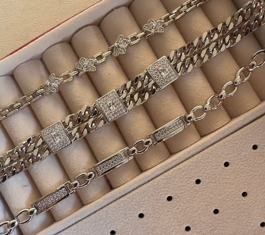 Pulseras oro blanco laminado