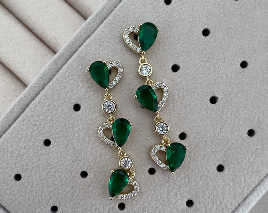 Pendientes Largos||Corazón verde