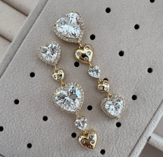 Pendientes largos||Corazon cristal
